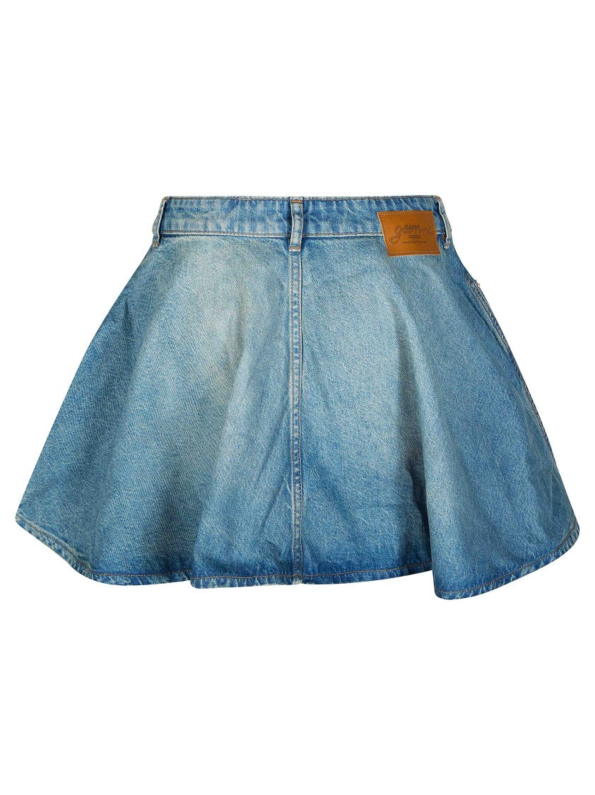 Ganni Light Blue Flared Denim Mini Skirt