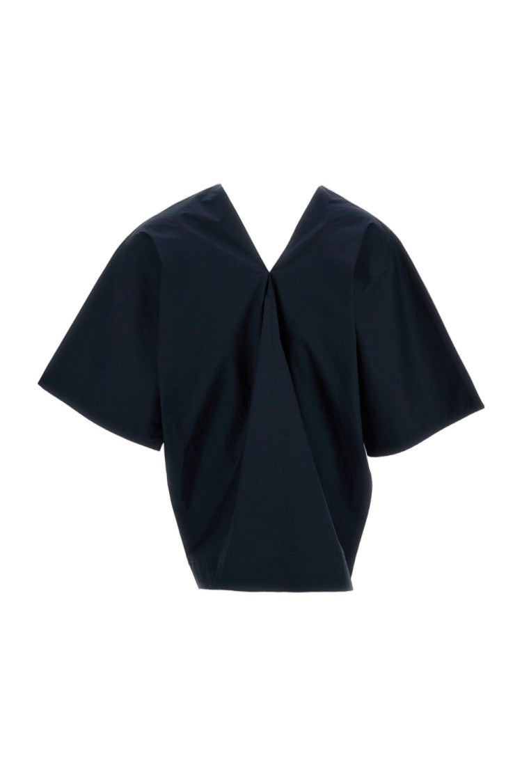 Plan C V-Neck Cotton Top With Wide Short Sleeves