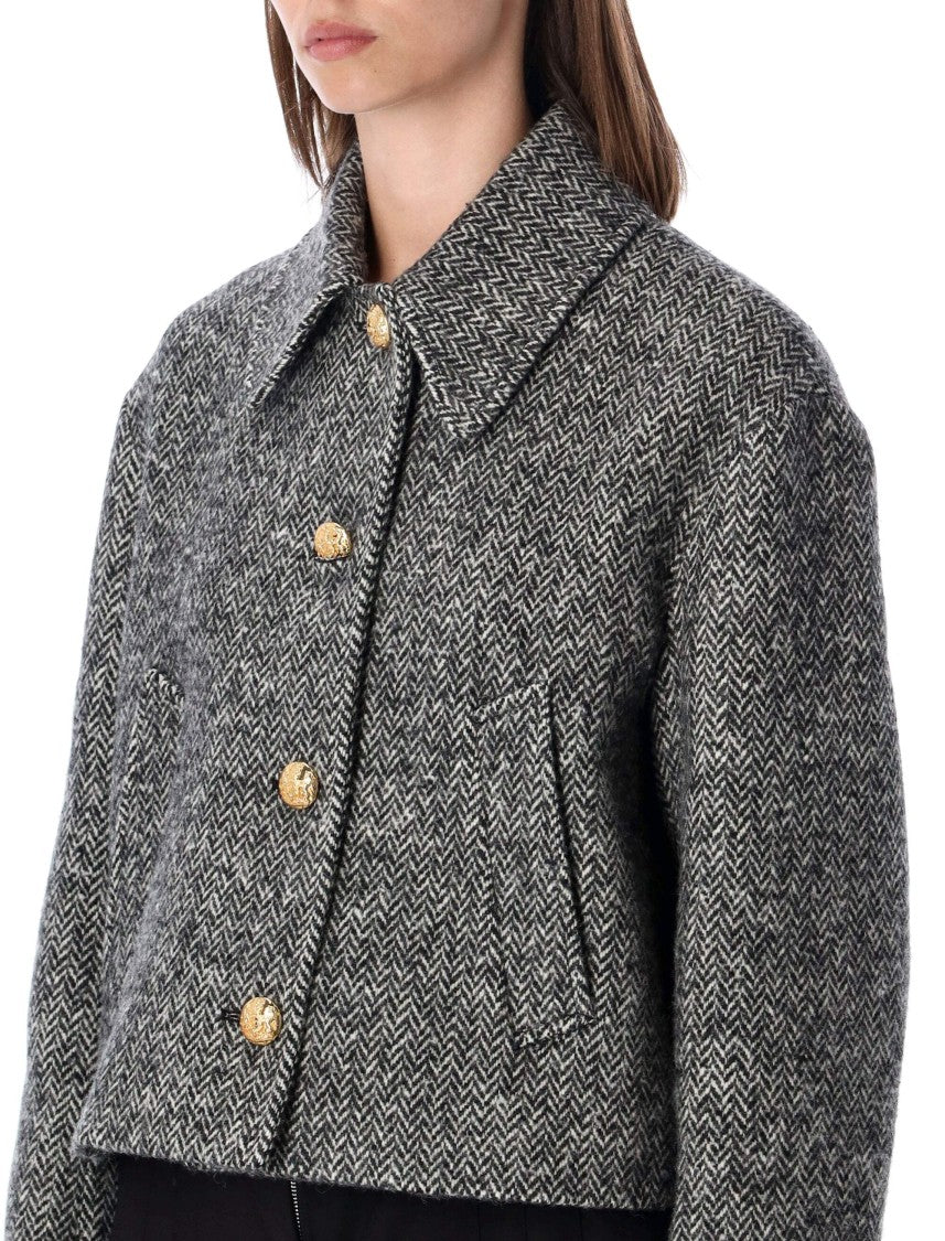 Valentino Garavani Chevron Wool Short Peacoat Jacket