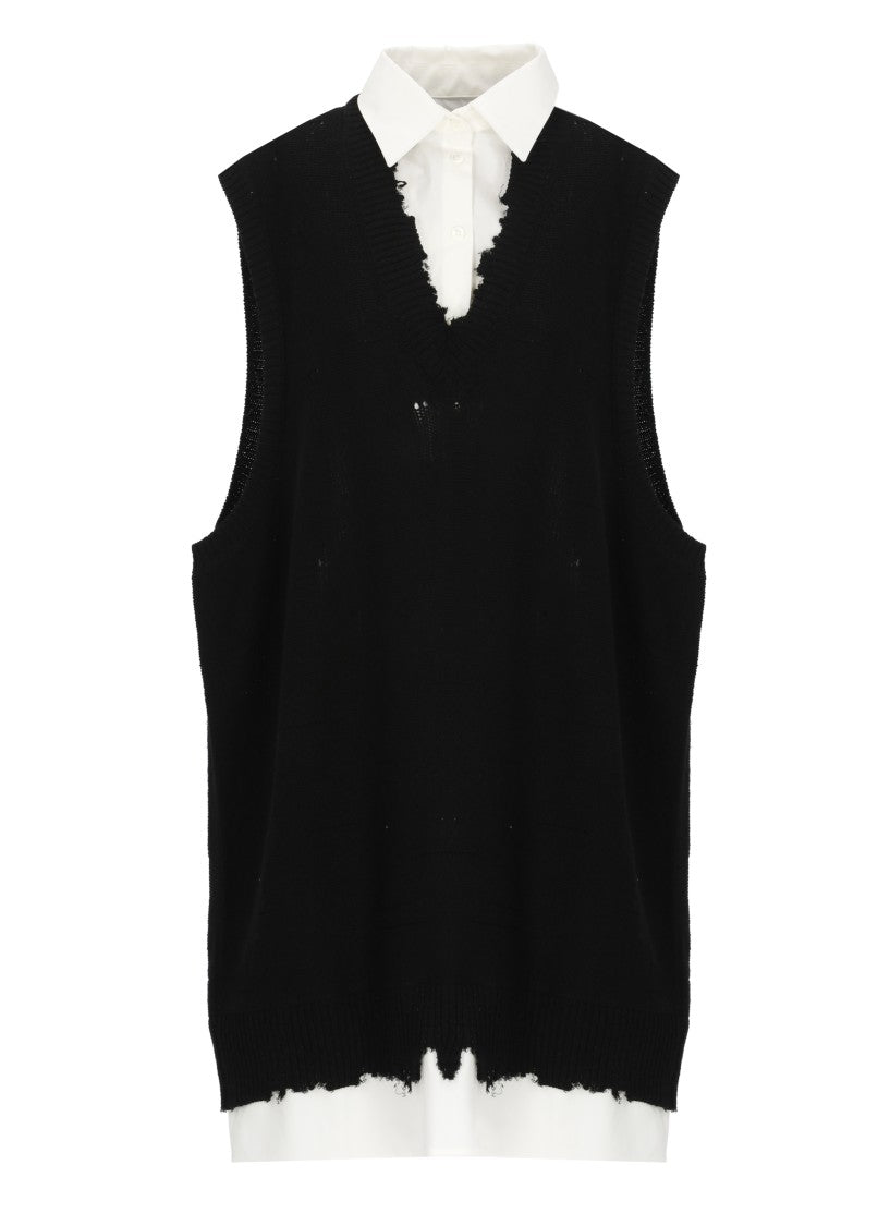 Mm6 By Maison Margiela Sleeveless Cotton Dress With Contrasting White Collar