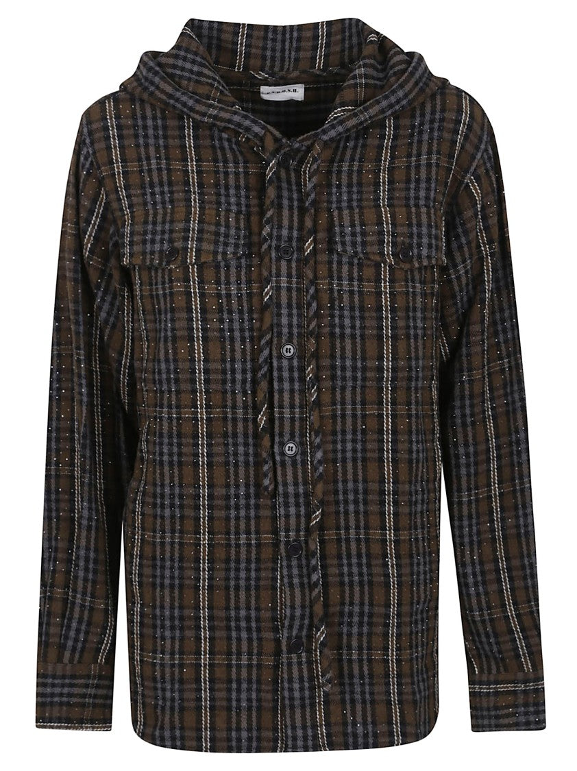 Parosh Tartan Check Cotton Shirt With Rhinestone Accents