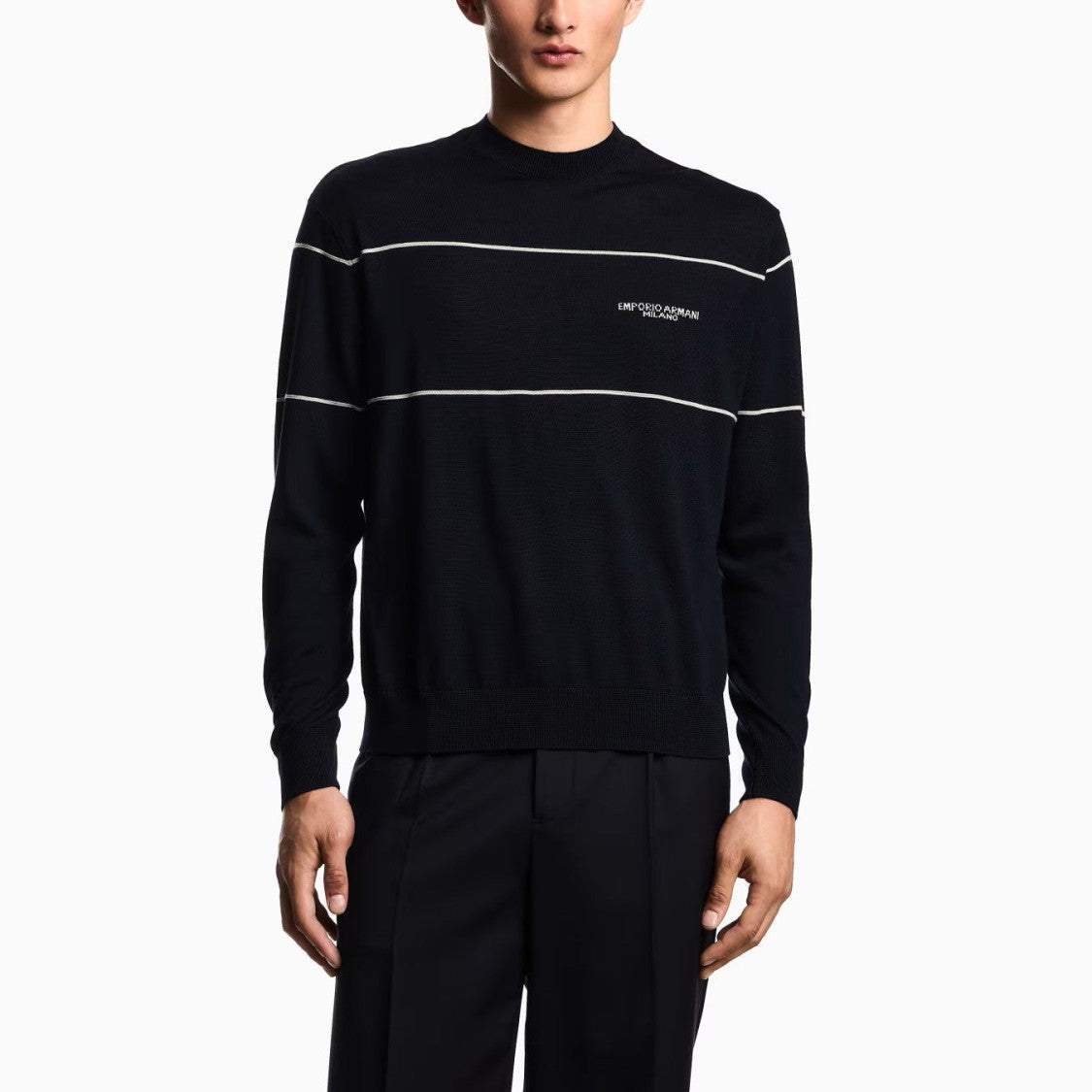 Emporio Armani Textured Knit Pullover With Horizontal Stripes