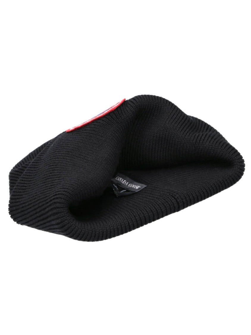 Canada Goose Black Knitted Wool Logo Beanie