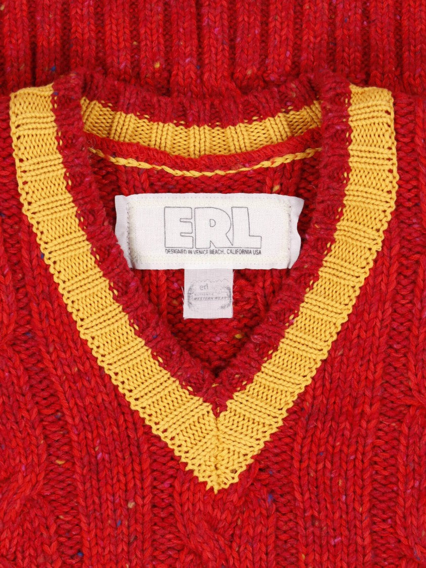 Erl Vibrant Red Cable Knit Vest With Contrast Trim