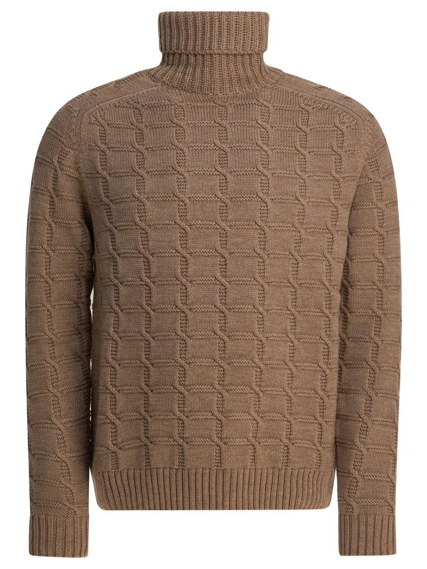 Zanone Cable Knit Sweater With High Ribbed Turtleneck