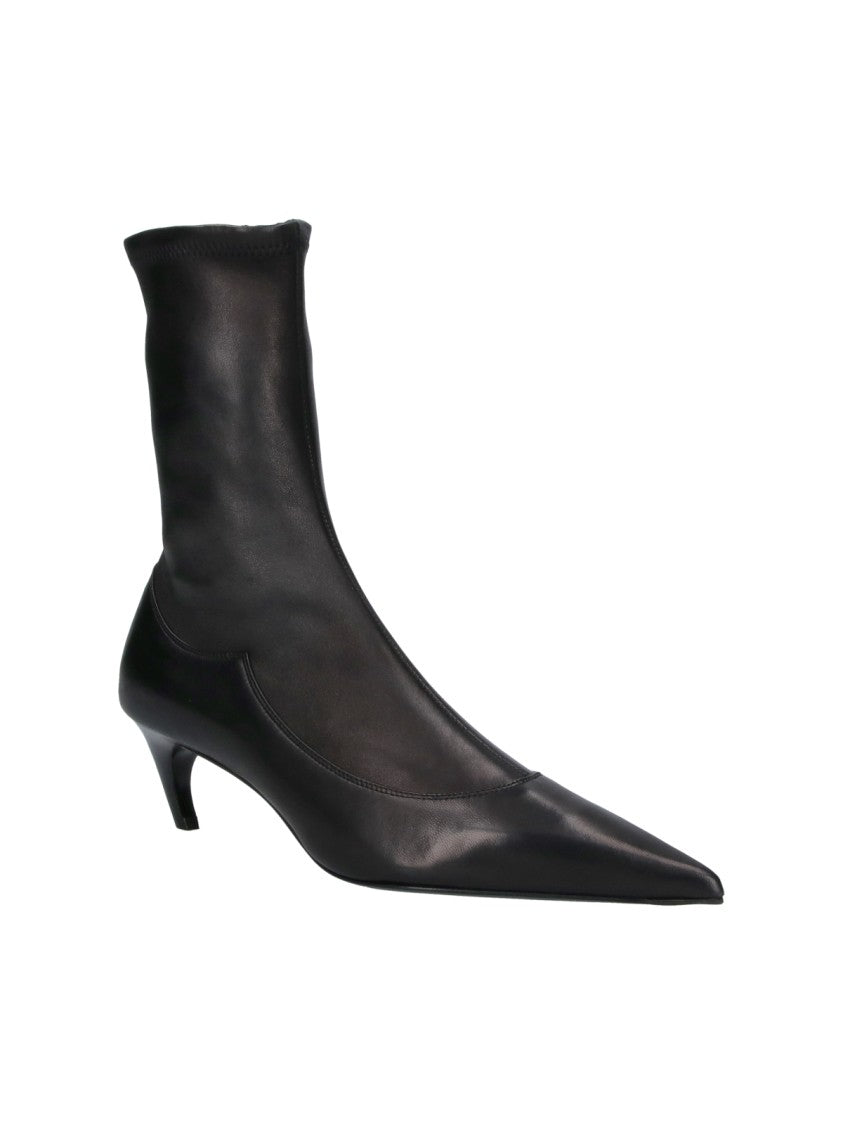 Khaite Black Valerie Pointed-Toe Kitten-Heel Leather Boots
