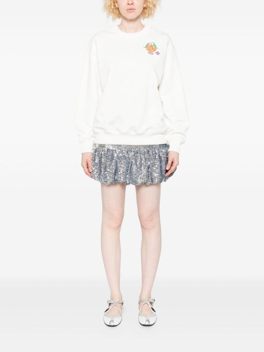 Casablanca White Cotton Sweatshirt With Cartoon Orange Graphic