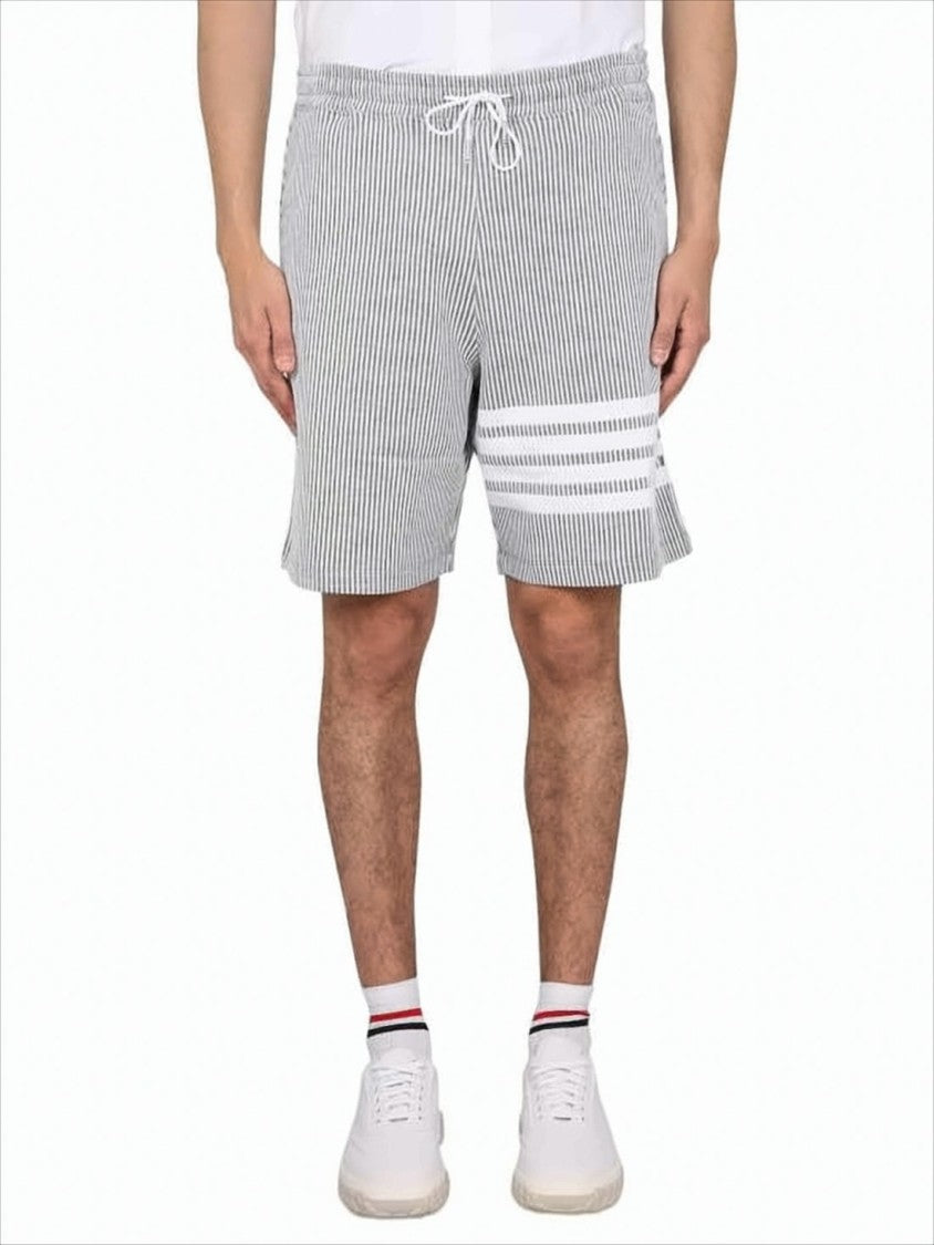 Thom Browne Vertical Pinstripe Shorts With Drawstring Waistband And Bold Accents