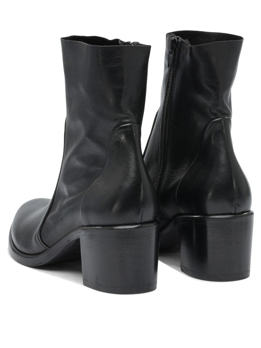 Strategia Black Leather Ankle Boots With Polished Finish