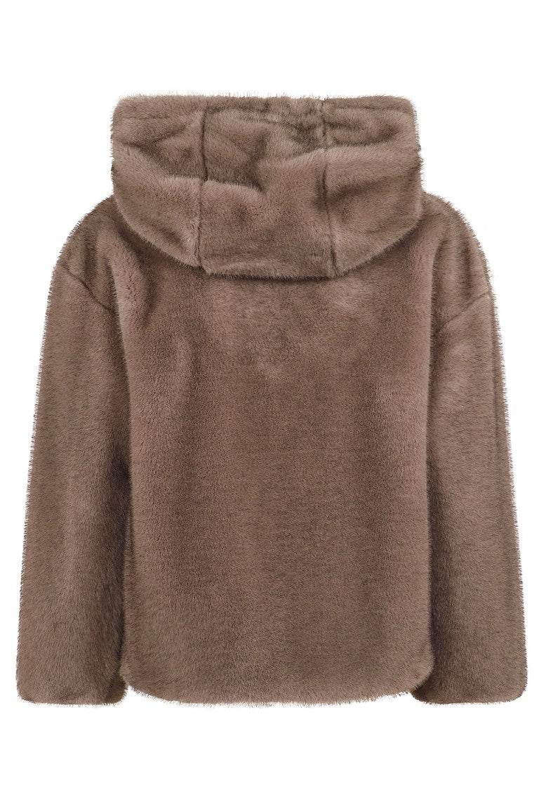 Herno Plush Faux Fur Bomber Jacket With Hood And Adjustable Fit
