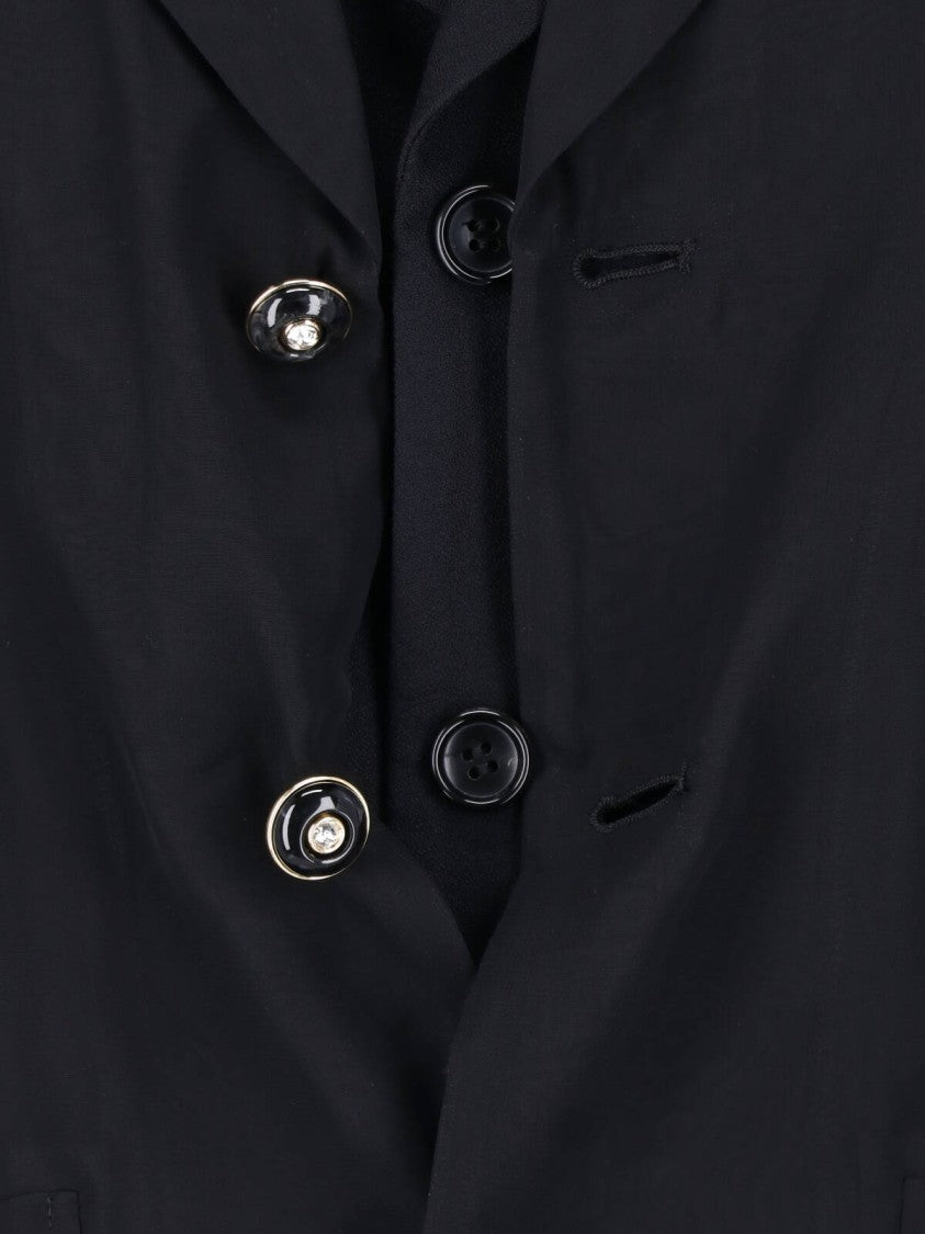 Comme Des Garçons Semi-Transparent Layered Black Wool Blazer With Classic Notch Lapel