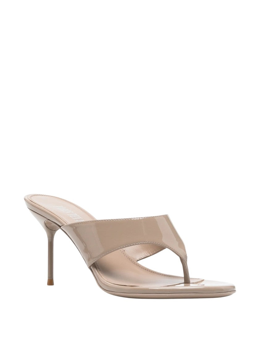 Paris Texas Glossy Finish Thong Strap Sandal With Mid-Height Stiletto Heel