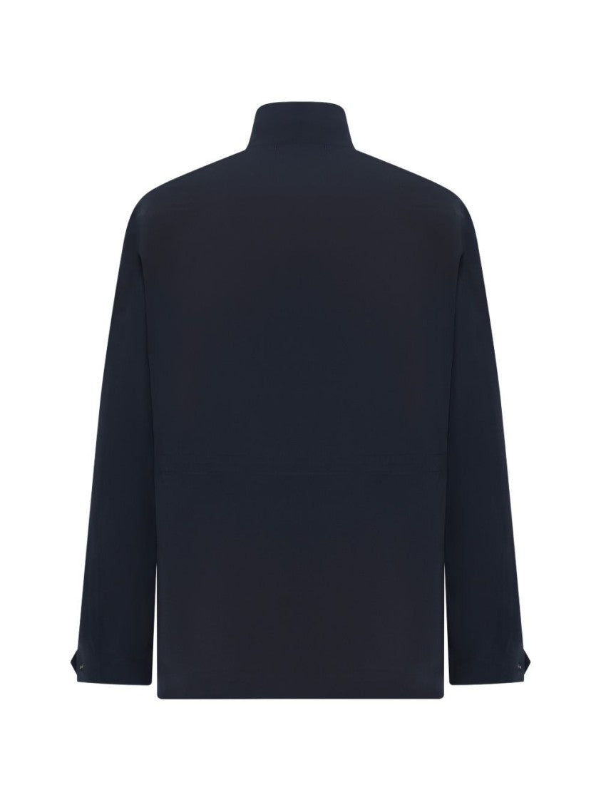 Herno Navy Blue Four-Pocket Zipped Stand Jacket