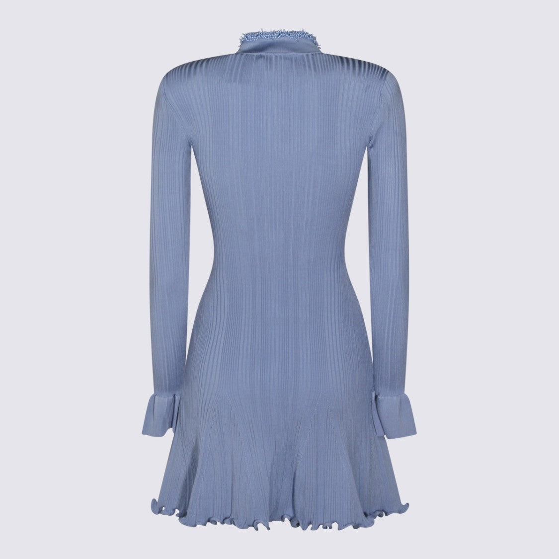 Self-Portrait Blue High-Collar Buttoned Dress