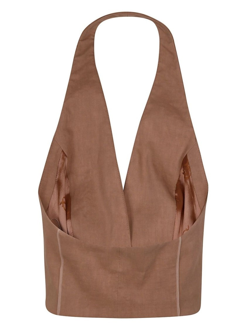Pinko Tailored Brown Vest With V-Neckline And Button Detail