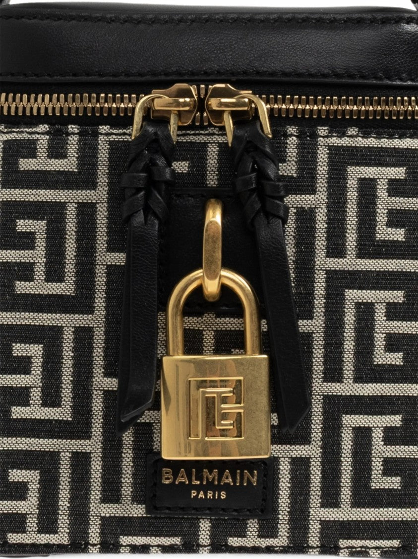Balmain Trapezoidal Handbag With Geometric Pattern And Gold Accents