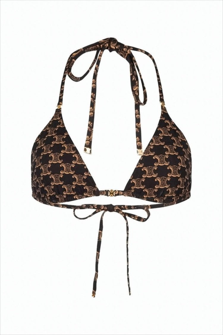 Celine Triangle Bikini Top With Intricate Pattern And Tying Straps
