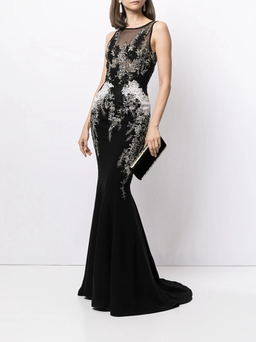 Saiid Kobeisy Embroidered Crepe Marocain, Sleeveless Dress