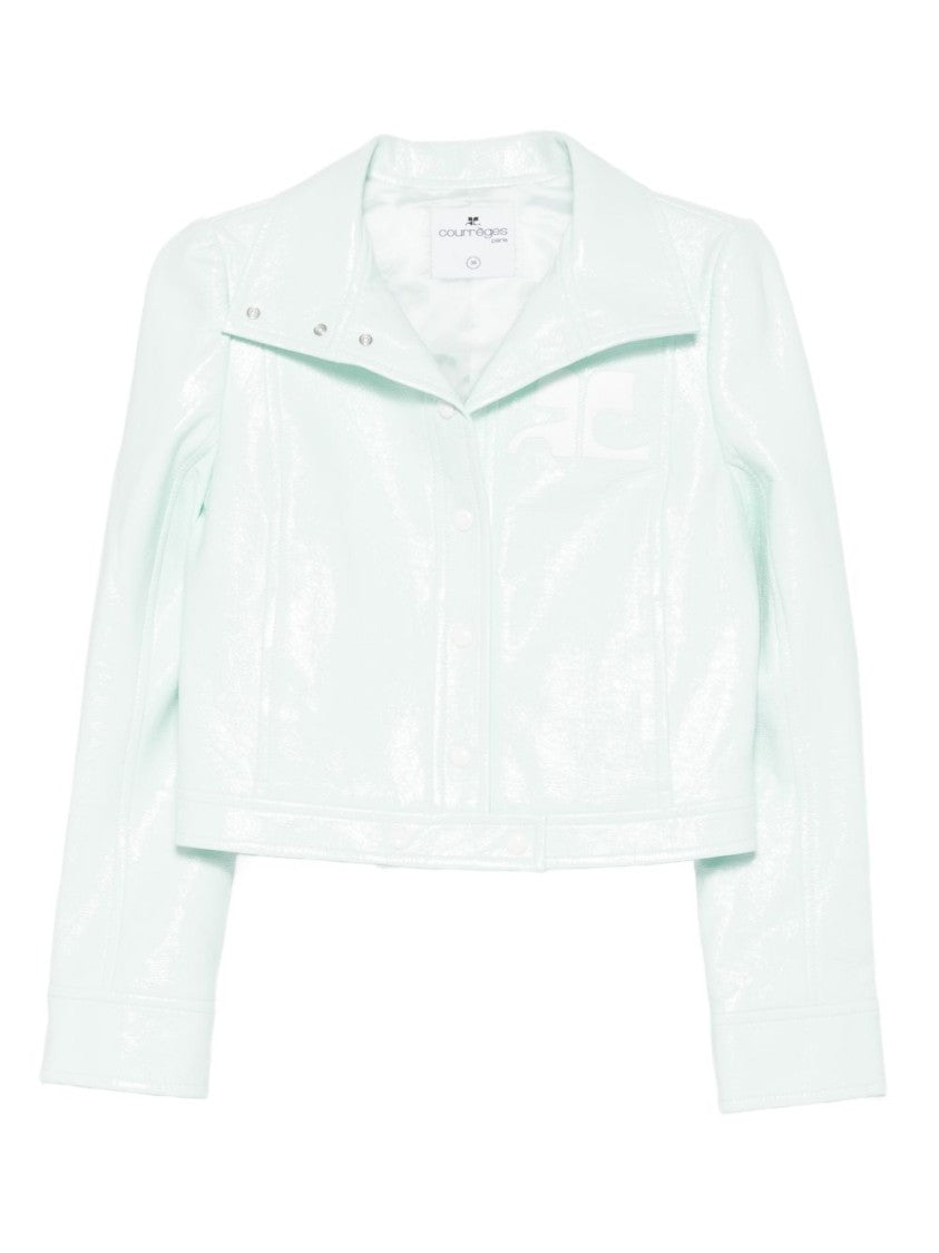 Courrèges Cropped Jacket With Glossy Patent Finish And Structured Collar