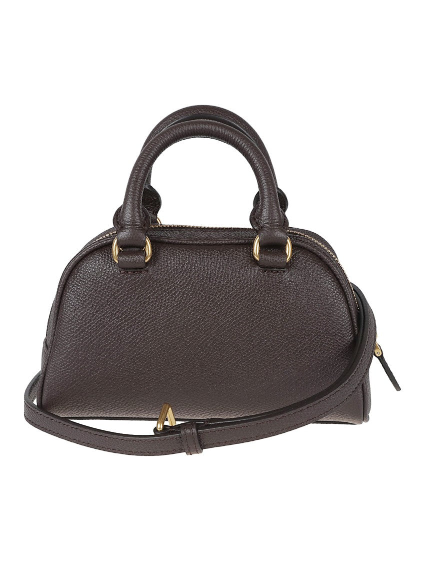 Valentino Garavani Brown Calf Leather Vlogo Bowling Bag