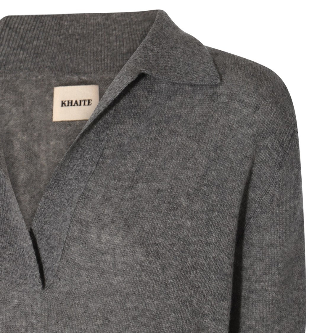 Khaite Warm Grey Cashmere Polo Shirt