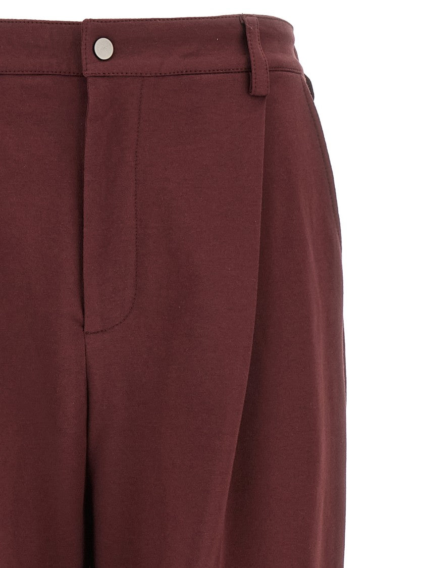 Brunello Cucinelli Burgundy Crop Pants With Elastic Waistband