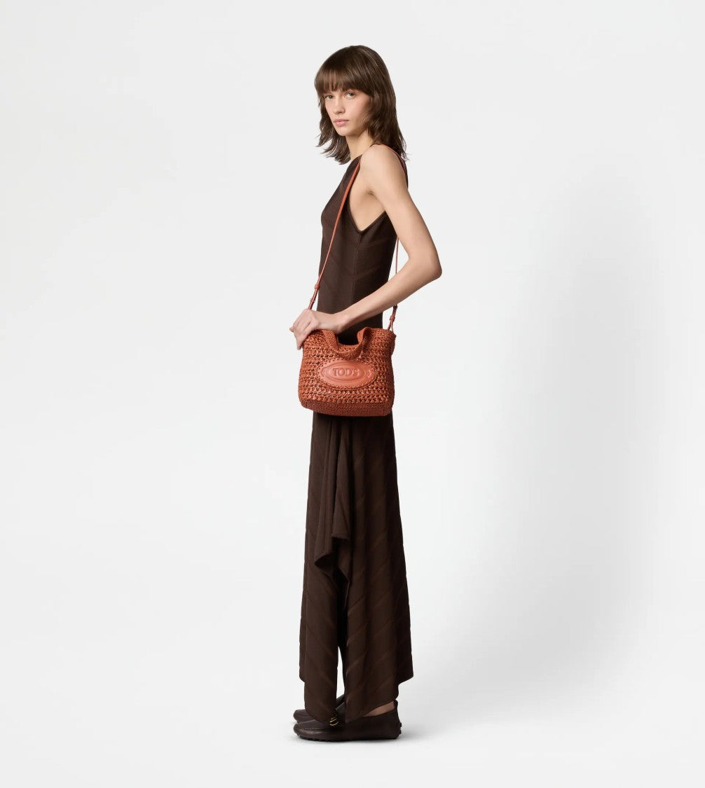 Tod's Textured Medium Tote Bag In Warm Terracotta