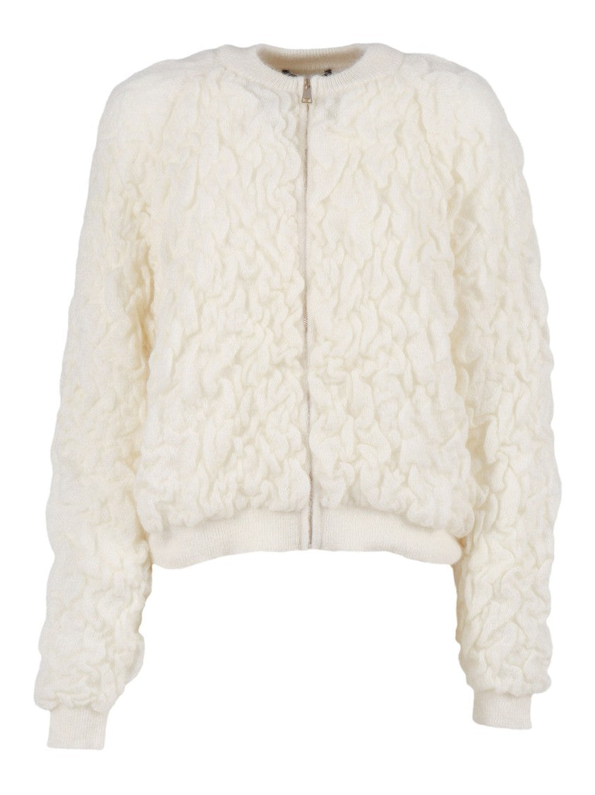 Fabiana Filippi Mohair Bomber Jacket With Embossed Butter-Colored Workmanship