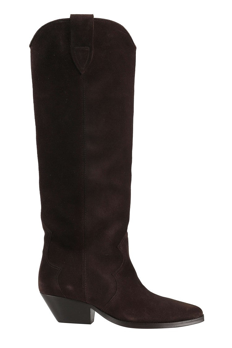 Isabel Marant Chocolate Denvee Gz Pointed-Toe Cuban Heel Suede Boots