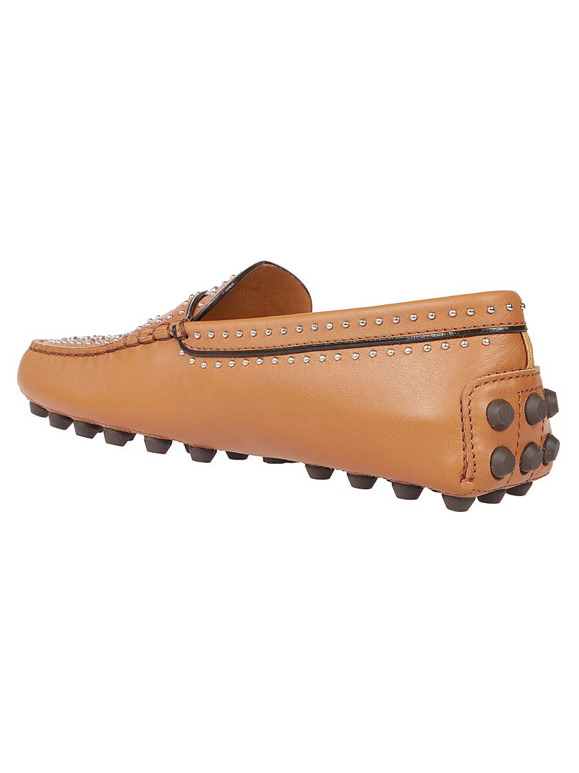 Tod's Brown Leather Loafers With Studded Detailing