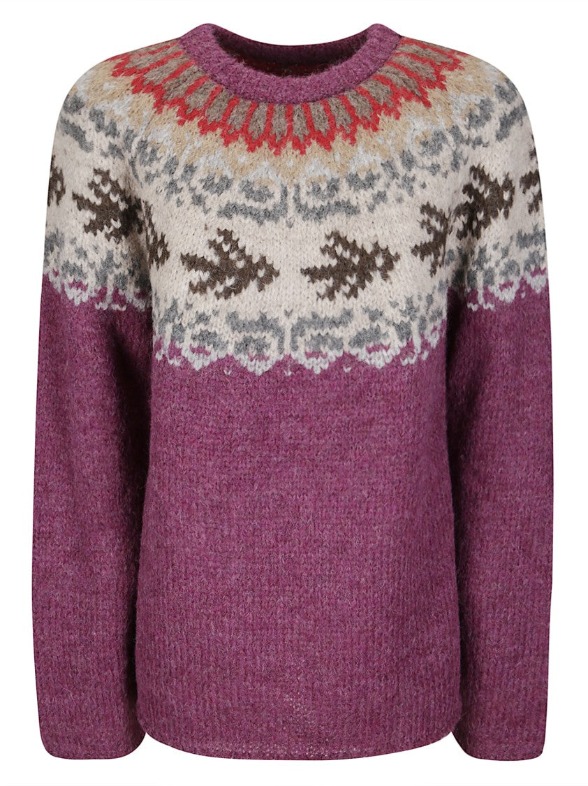 Thibault Van Der Straete Round Neck Sweater With Rib Fairisle Bird Long Sle