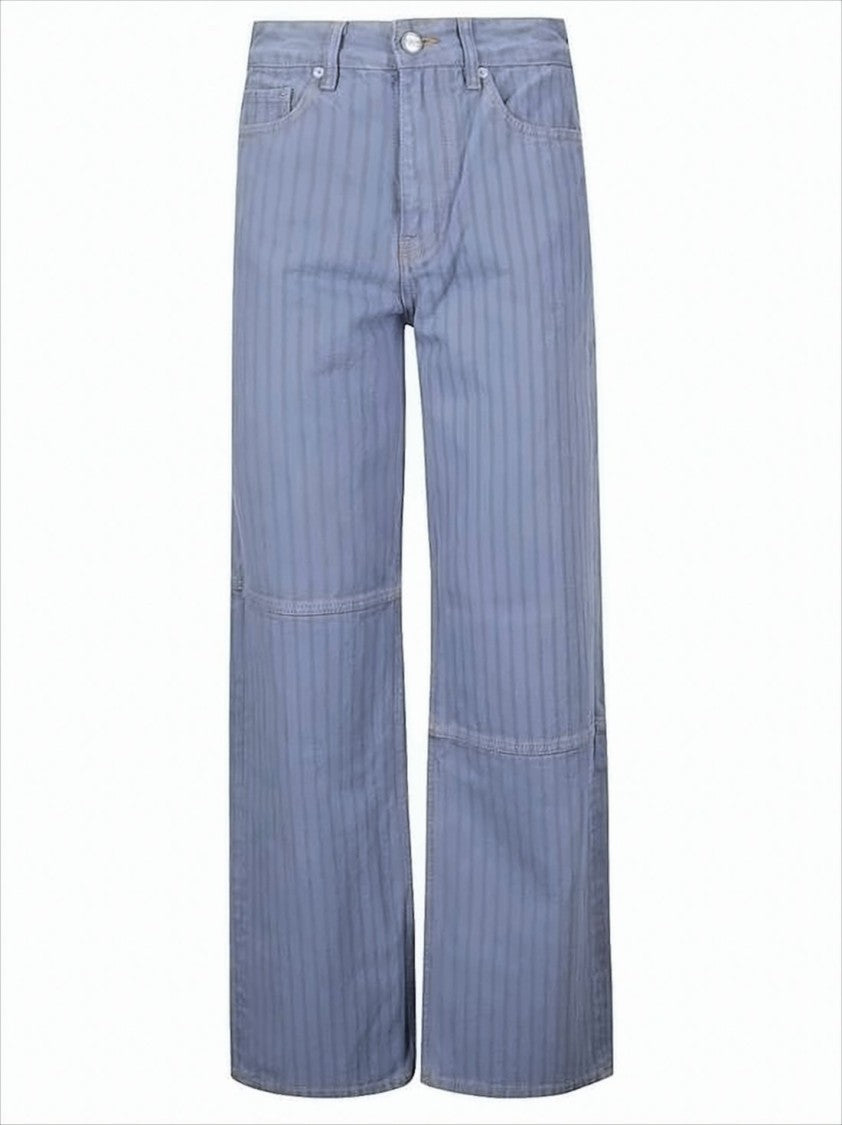 Ganni Relaxed Wide-Leg Denim Pants With Vertical Stripes