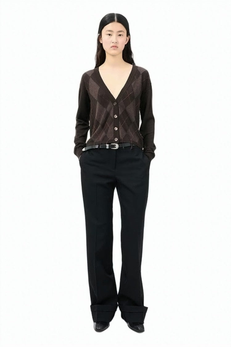 Our Legacy Argyle Pattern Wool Cardigan With Deep V-Neckline