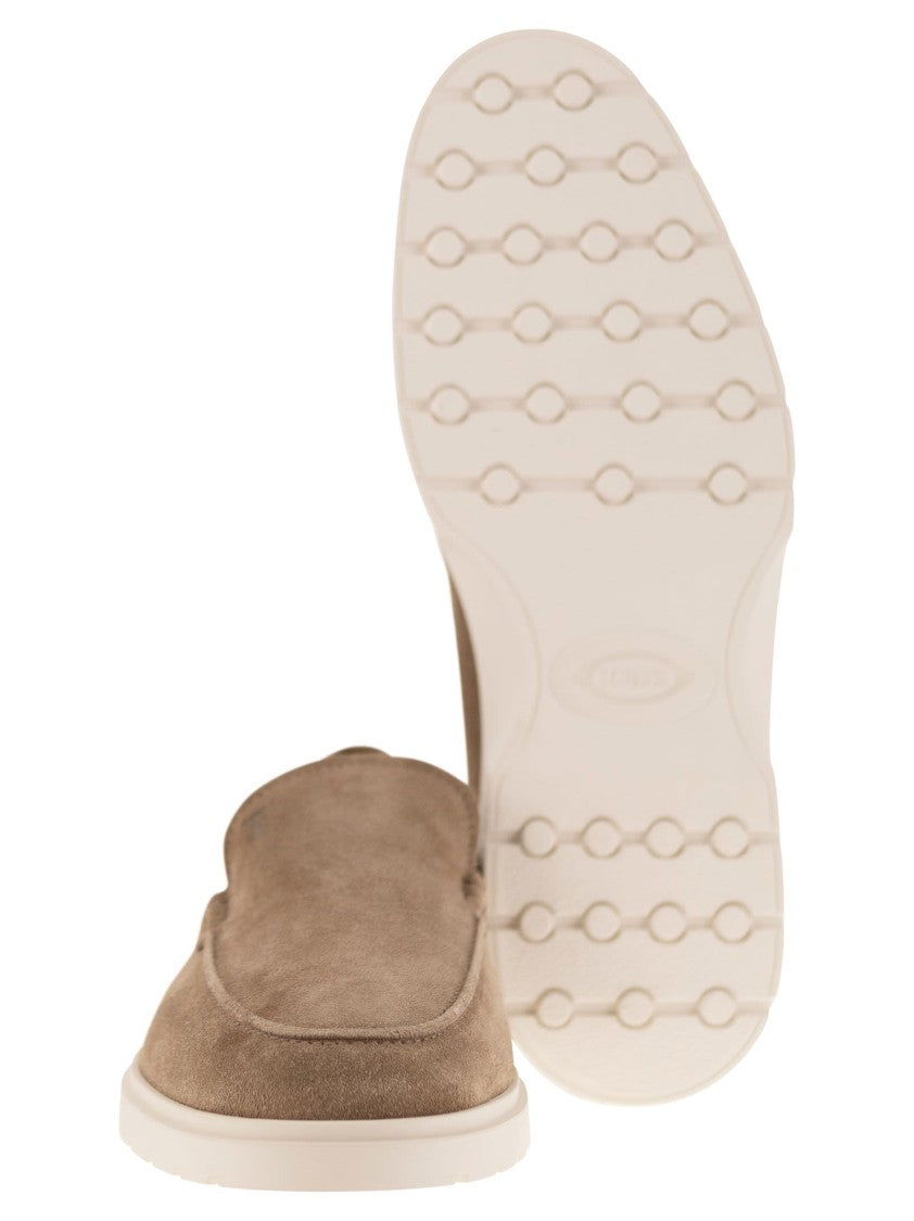 Tod's Brown Suede Slipper Moccasin With Embossed Monogram