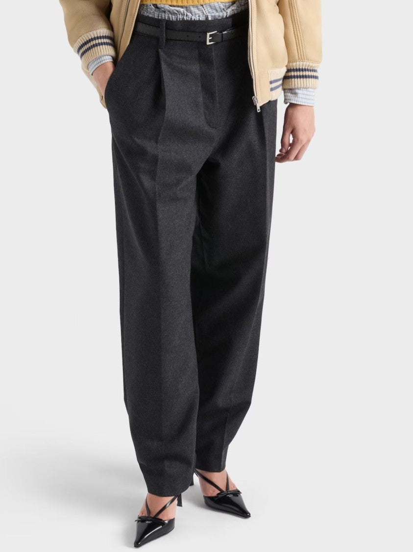 Prada Wide-Leg Pants With High Waist And Pleated Front