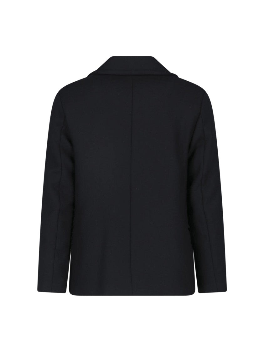 Diesel Grey Technical Wool Double-Breasted Peacoat