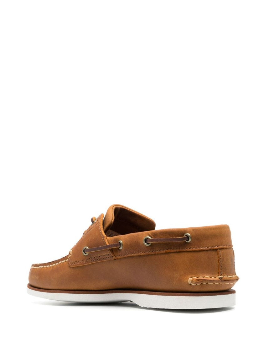 Timberland Camel Brown Calf Leather Slip-On Shoes With Debossed Logo