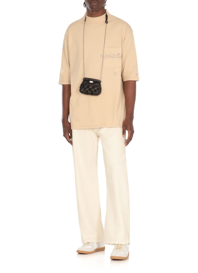 Maison Margiela Beige Cotton Graffiti T-Shirt With Distressed Details