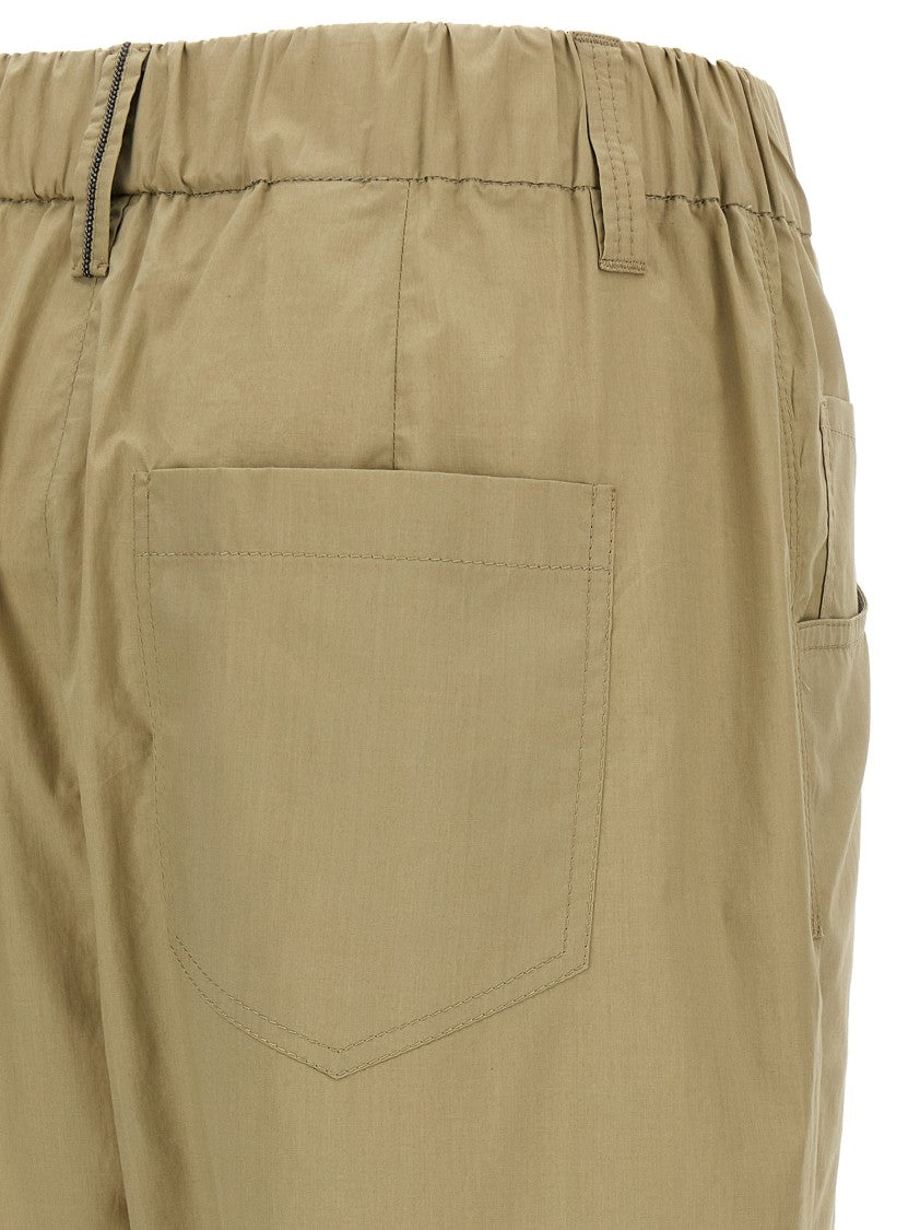 Brunello Cucinelli Light Cotton Poplin Pants With Monile Detail