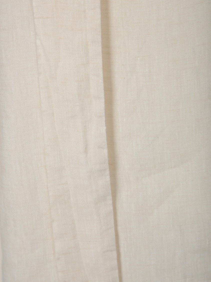 Incotex Ivory Linen Blouse With V-Neckline