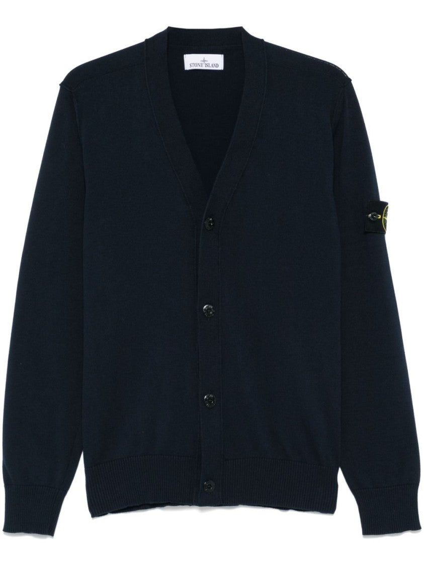 Stone Island Plain Stitch Knit Cardigan With Logo Badge