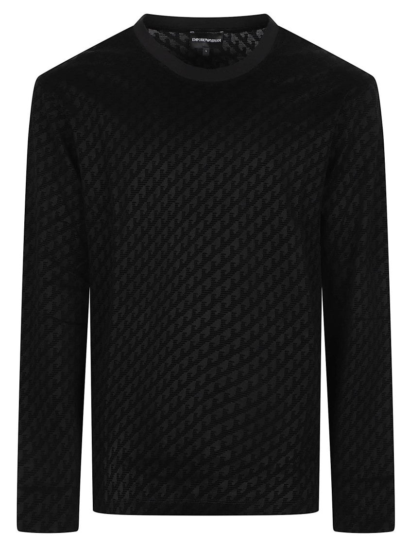 Emporio Armani All Over Logo Print Long-Sleeve Lyocell-Blend T-Shirt