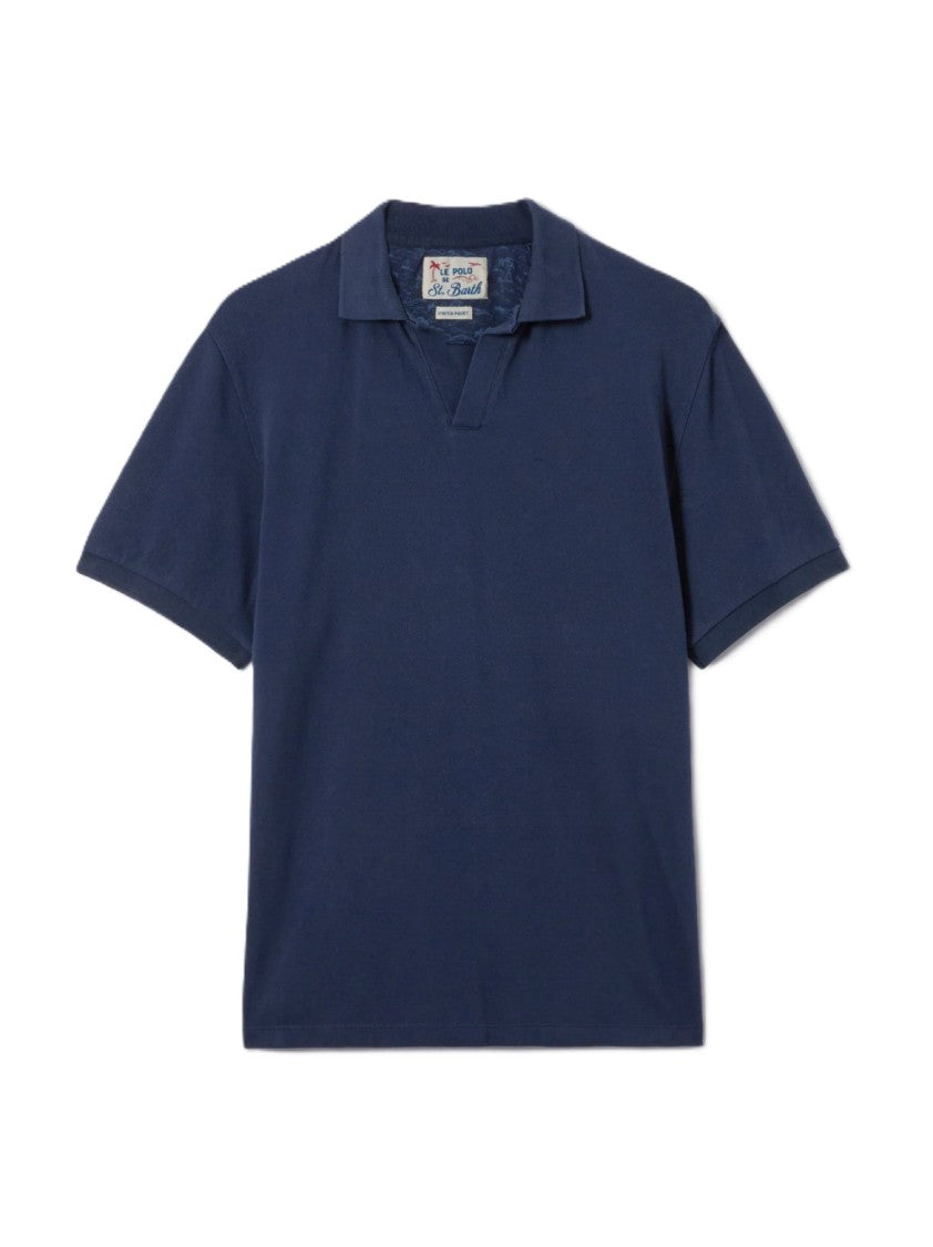 Mc2 Saint Barth Blue Charles Cotton Pique Polo Shirt