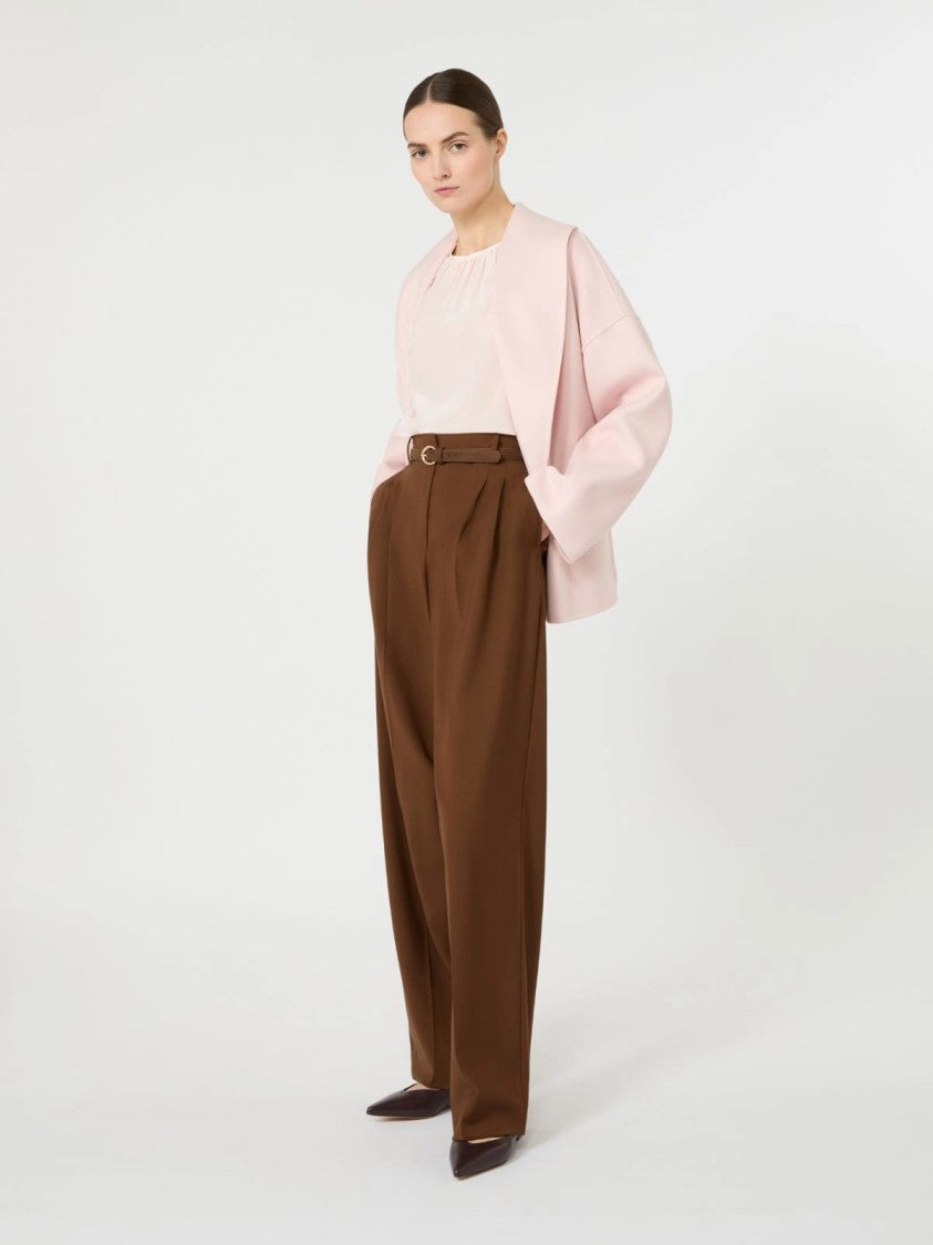 Max Mara Blush-Tone Blouse With Gathered Neckline And Puff Sleeves