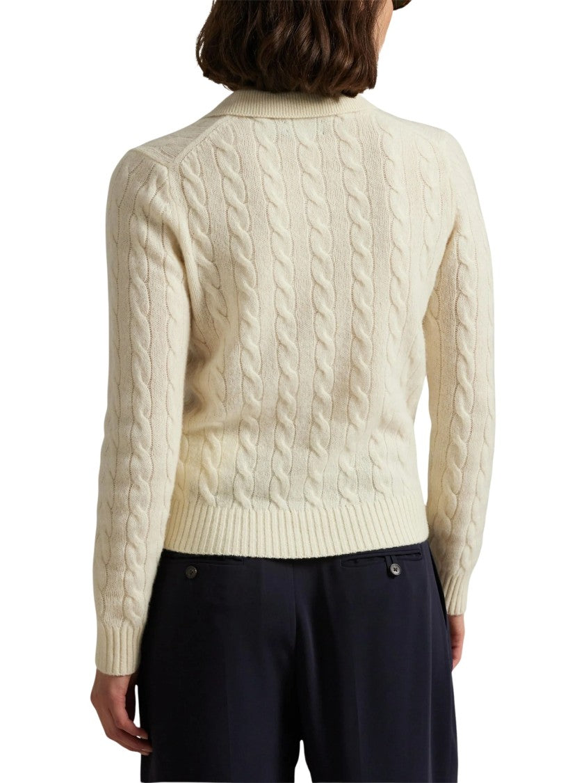 Polo Ralph Lauren White Cable-Knit Polo Sweater