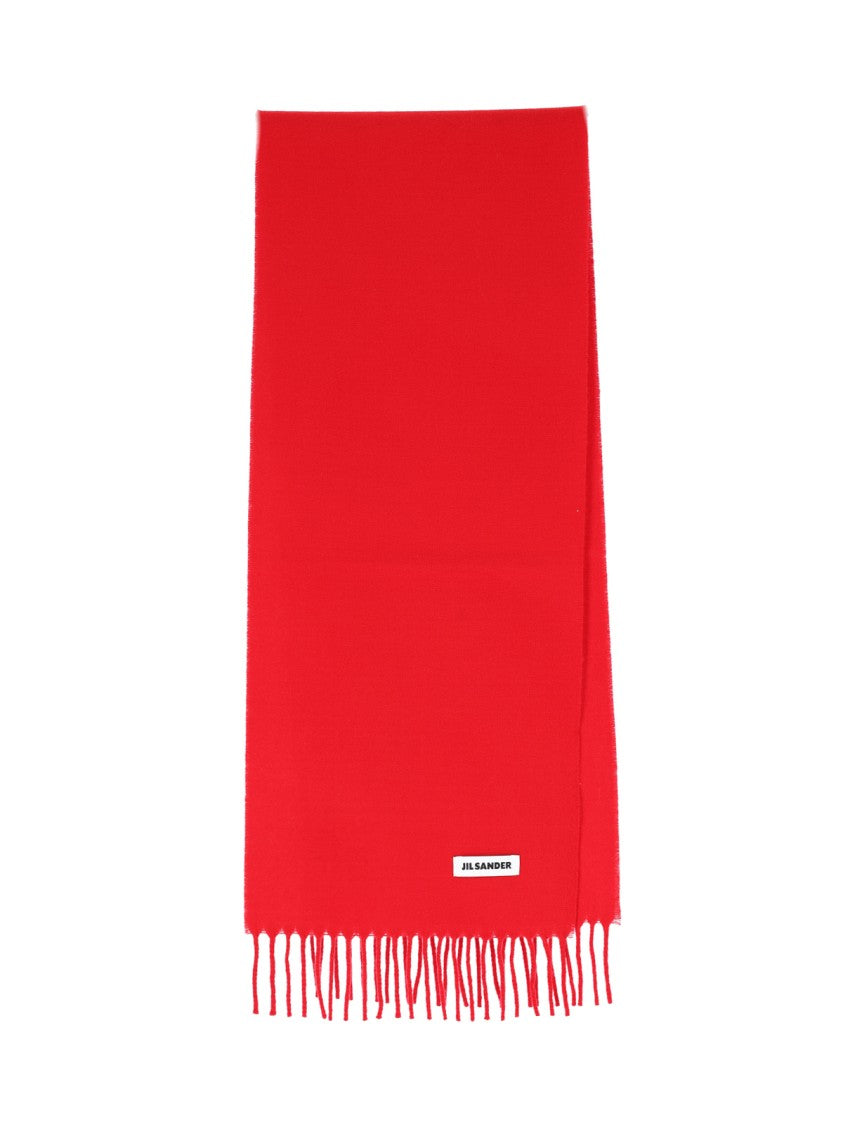 Jil Sander Red Virgin Wool Fringed Scarf