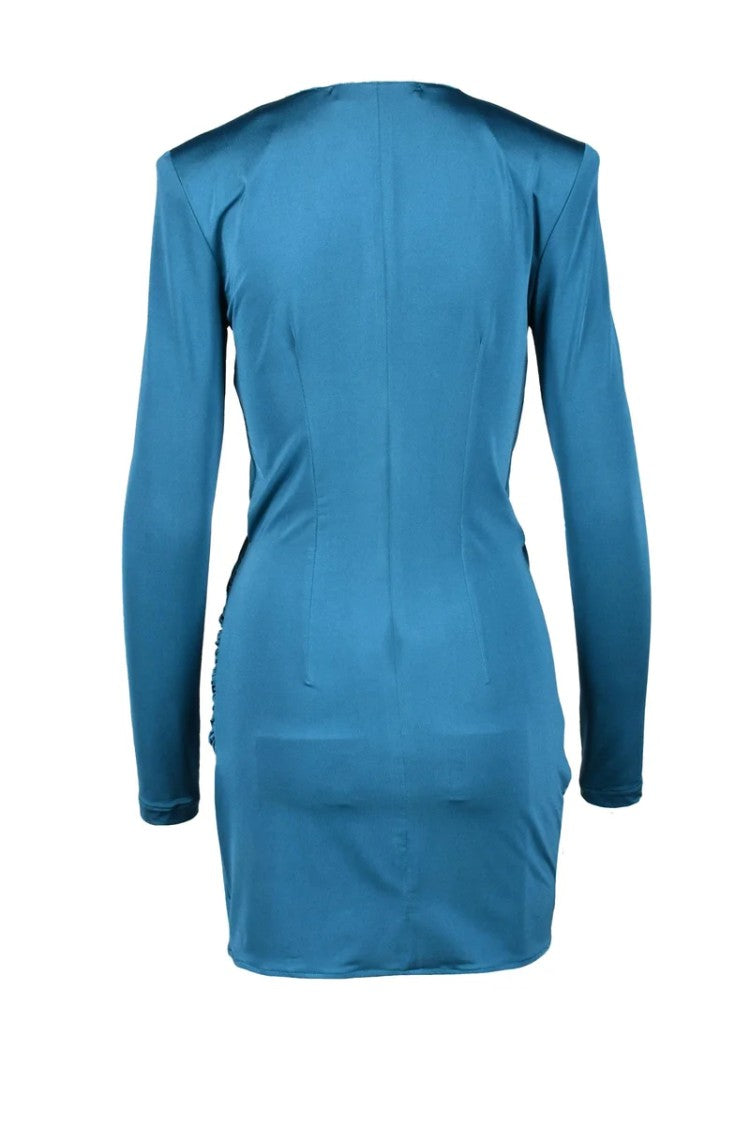 Nine Minutes Blue Mini Dress With Deep V-Neckline