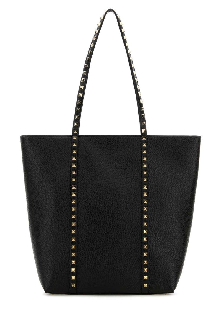Valentino Garavani Black Leather Rockstud Shopping Bag