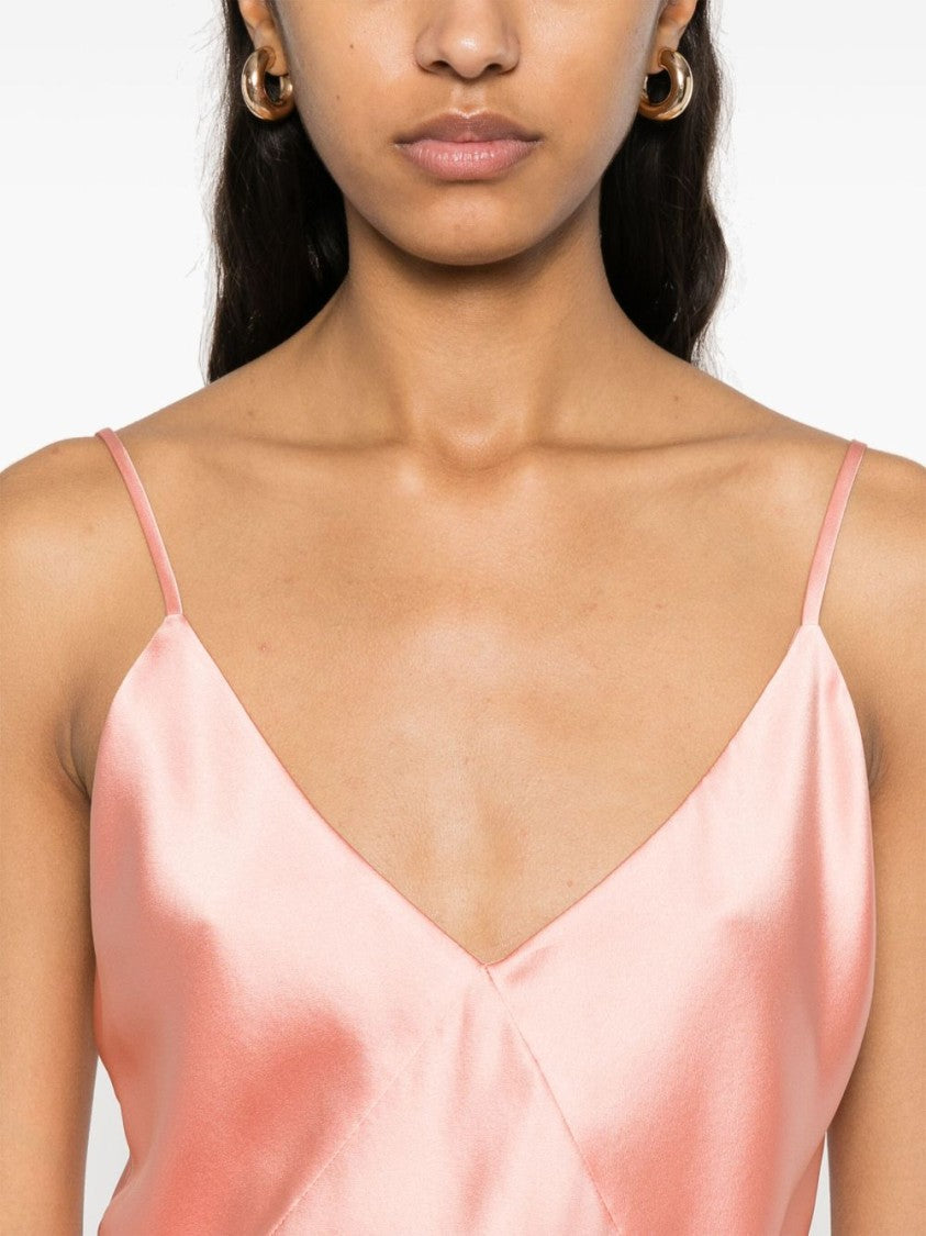 Max Mara Coral Pink Satin-Finish Top With Panelled Design