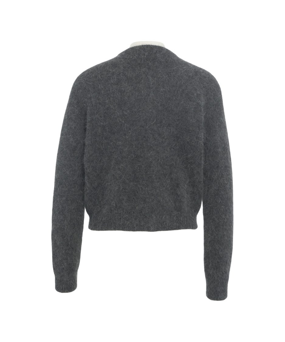 Roberto Collina Cropped Grey Knit Cardigan With Button Closure And Ribbed Details